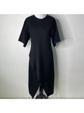 Marcella NYC Koya Tunic Dress Black Short Sleeve Asymmetric Faux Wrap Midi M